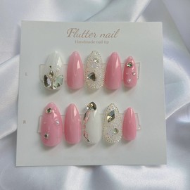 Lovely pink pixie handmade nail tip - Short Oval / 러블리 핑크 픽시 수제네일팁 - 숏오발