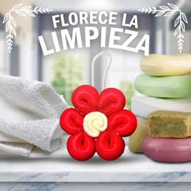 Borla de baño lisa, Esponja suave, Zacate en forma de Flor Lufa artesanal paquete con 4pz