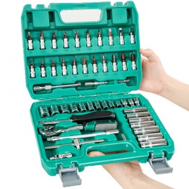 Korekaou Socket Wrench Set, Ratchet Wrench Set, Car Wrench, Sleeve, Ratchet Wrench, Socket Driver Combination, Automotive Repair, Tools, Motorcycle, Car Maintenance, Work (S2 Alloy Steel, Set of 53)