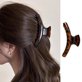 1 Pack Hair Claw Clip for Women and Girls, Large Strong Hold Leopard Print Hair Clip Acrylic French Nonslip Jaw Clips Amber Color Hair Barrettes Nonslip Elegant Hair Accessories for Long Thick Hair