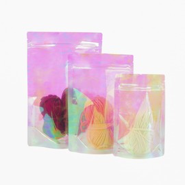 7.9"x11.4" Holograph Stand Resealable Mylar Bags, Smell Proof Pouches for Food Storage, Reusable Bag for Packaging,Self Seal Mylar Bag Small Business