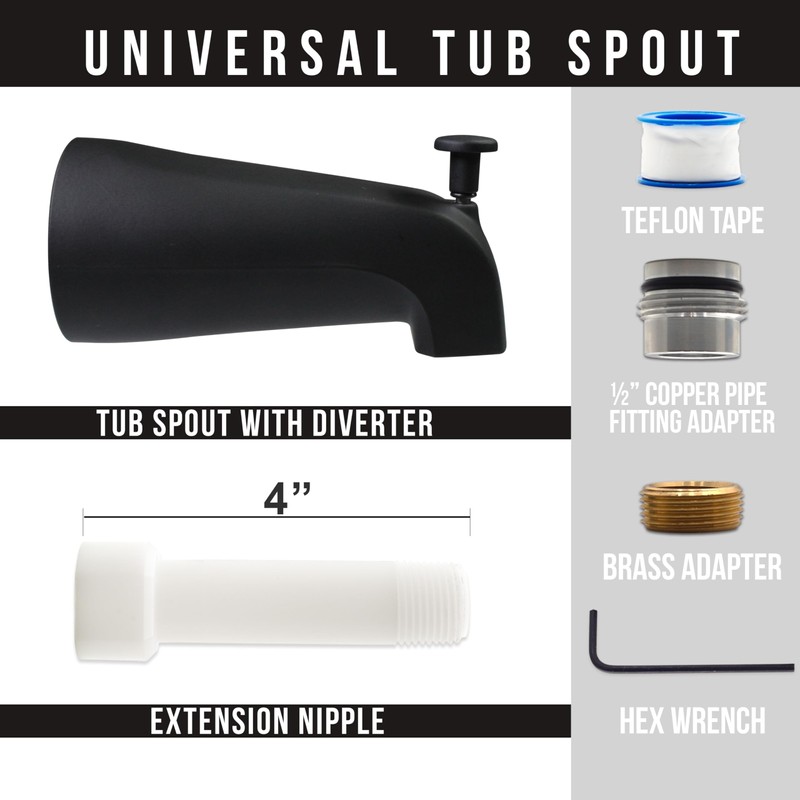 Westbrass E531DUS-62 Universal Fit 5-1/4" Diverter Tub Spout, Zinc, Matte