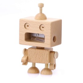 Robot Pencil Sharpener Wood 10 x 5 cm Sharpener School Birthday Brown Hat