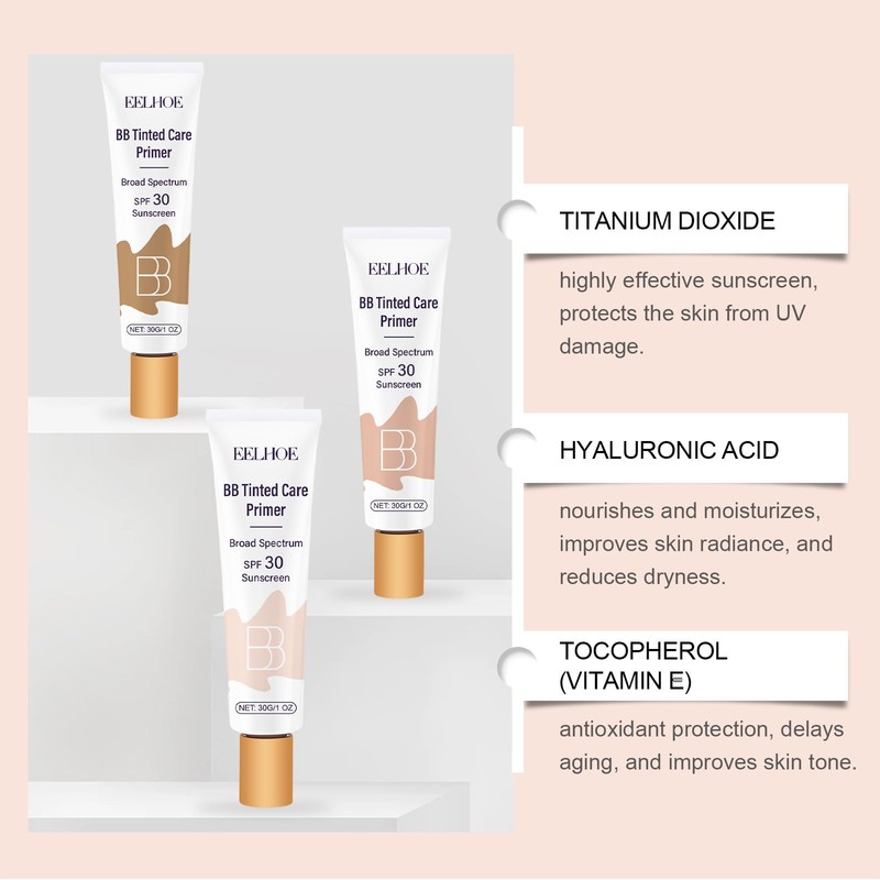 2Pcs BB Blur Tinted Moisturizer SPF 30,BB Cream Tinted Moisturizer,