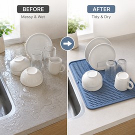 Silicone Dish Drying Mat for Kitchen Counters – Heat-Resistant Drip Tray for Sink, Coffee Bar & RV Use