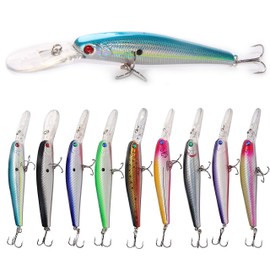 Hard Fishing Lures Bait Minnow Lures Bass CrankBait Set Life-Like Swimbait Deep Diving Sinking Lures with Treble Hook for Bass Trout Walleye Redfish