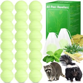 24 Pack Peppermint Oil Raccoon Repellent Outdoor, Natural Skunk Repellent for Yard Attic Garden House Shed Indoor Outdoor, Pet and Human Safe, Long-Lasting Protection, 24 Mesh Bags