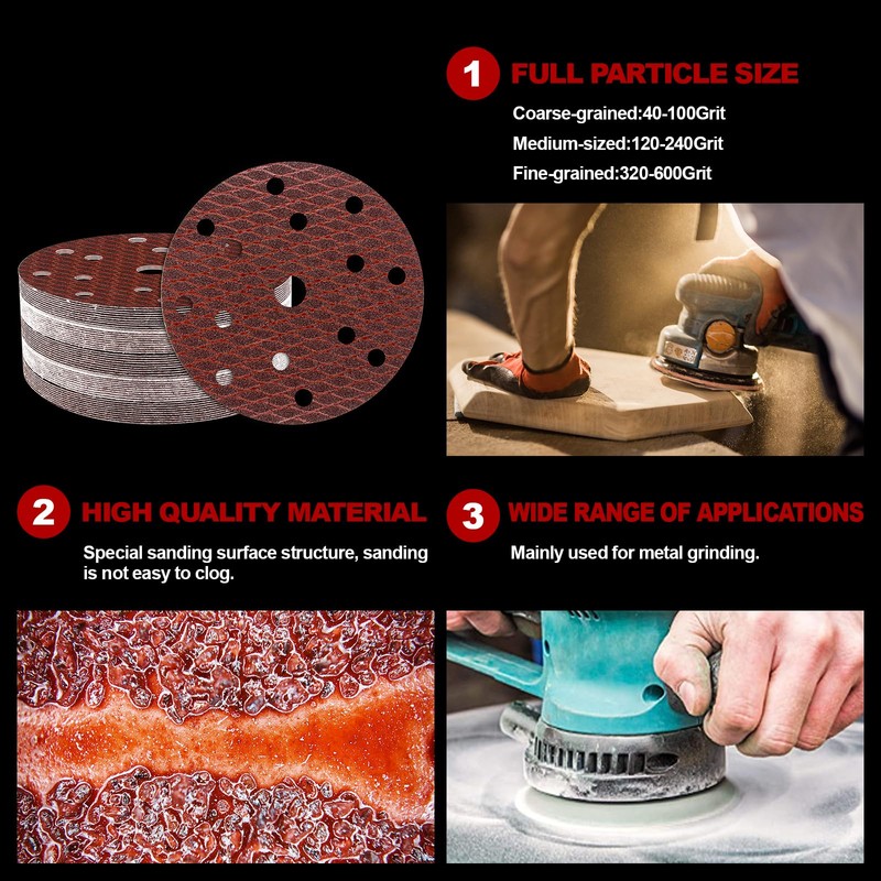 GEOGIEEW 50PCS 150mm Sanding Discs Pads, 6 Inch 15 Hole