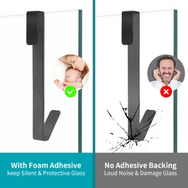 Towel Hooks, Extended 7-Inch Over Door Hooks for Bathroom, Frameless Glass Shower Door 0.39 in (10 mm) Heavy Duty Drilling-Free, Stainless Steel, 2-Pack, Black