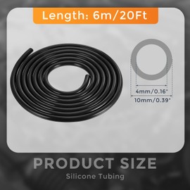DMiotech Silicone Vacuum Tubing Hose Line, 20Ft 5/32"(4mm) Automotive Replacement Vacuum Hose, 3mm Wall Thickness High Temperature Vacuum Tube 130 PSI Max Pressure, Black