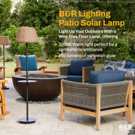 B&R Lighting Solar Outdoor Floor Lamp with Table - Cordless Outdoor Floor Lamp - Patio, Porch, Garden - Rattan Wicker Lights for Outside - Waterproof, Rechargeable, Weatherproof