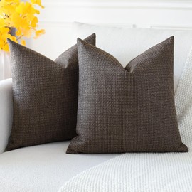 Otostar Cushion Covers Nordic Set of 2 Linen Solid Color Stylish Cute Modern Zipper Decorative Pillow Covers (17.7 x 17.7 inches (45 x 45 cm), Dark Brown)