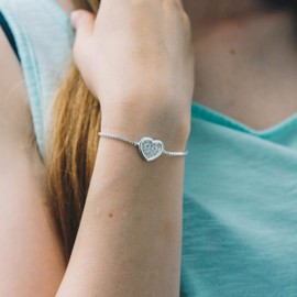 Philip Jones Silver Plated Pave Heart Friendship Bracelet Created with Zircondia® Crystals
