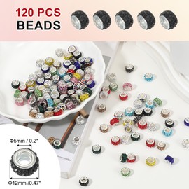 PATIKIL European Large Hole Beads, 120 Pcs Rhinestone Sparkle Crystal Beads Charm Spacer Craft Beads for Pens Bracelet Making DIY Crafting, Black