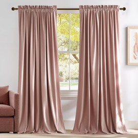 NICETOWN Room Darkening Dusty Pink Velvet Curtains 96 inch Length for Sliding Patio Door 2 Panels, 52 x 96 Privacy and Thermal Insulated Noise Reducing Long Window Drapes for Large Sliding Door