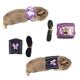 2 Pack Guinea Pig Harness and Leash, Adjustable Anti-Escape Vest for Guinea Pigs, Rats, Ferrets, Chinchillas,Lizards, Squirrels, Comfortable Harnesses for Outdoor Walking (Purple&Black, Medium)