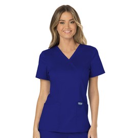 Cherokee Mock Wrap Scrubs for Women Workwear Revolution, Soft Stretch, Easy Care WW610, Galaxy Blue, Large