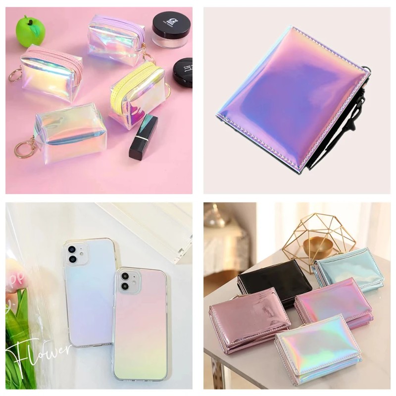Laser Mirror Wool Base Leather Material Holographic Mirror PU Artificial