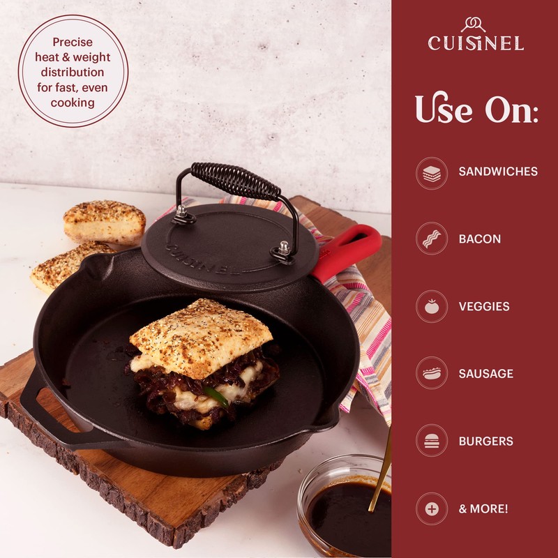 Cast Iron Skillet + Grill Press + Scraper Set -