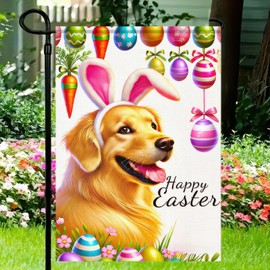 BlissYard Spring Easter Welcome Garden Flag 12x18 Double Sided Golden Retriever Dog Garden Flags Bunny Rabbit Easter Egg Tree Yard Flag Banner for Easter Holiday Farmhouse Yard Outdoor Decor