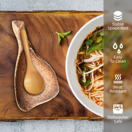 LINXUXIE Large Ceramic Spoon Rest for Stove Top, Oyster Shell-Shaped with Handle Stable Glaze Sauce Tray Porcelain Utensil Spoon Holder for Kitchen Counter Dining Table Decor Easy Clean (Sandy)