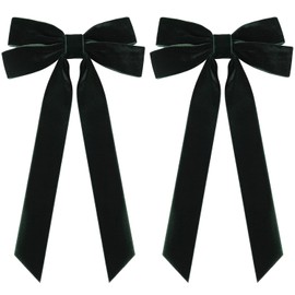 2PCS Velvet Hair Bows Ribbon Hair Clips, Ponytail Holder Slides Metal Clips French Barrette Big Fall Alligator Hair Clips Hair Accessories for Women Girls Toddler (Green-A)