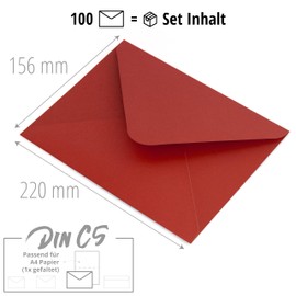 Japun Envelopes Pack of 100 DIN C5 220 x 156 mm Red