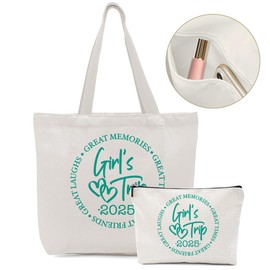 Girls Trip Gifts Favors, 2025 Travel Tote Bag & Makeup Bag, Vacation Weekender Bags for Women Friend Daughter, Girls Weekend Gifts Bachelorette Party Friendship Gifts Shopping Bags Cosmetic Bag