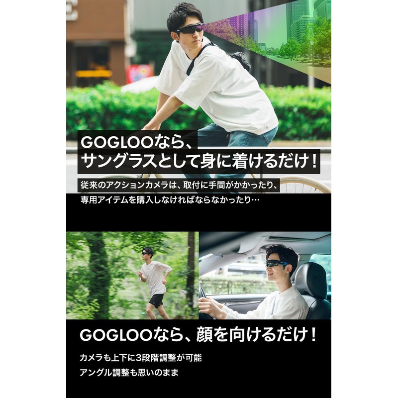 GOGLOO E9 Black Wearable Camera, Action Camera, Sunglasses, Glasses-Type Camera,