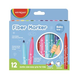 KEYROAD Jumbo Felt Tip Pens / Pack of 12 / Washable / School Felt Pens / Fibre Tip Pens / with Hole for Hanging / Adults and Children / Perfect for School Work / Child Safe / Mixed Colours, Colourful
