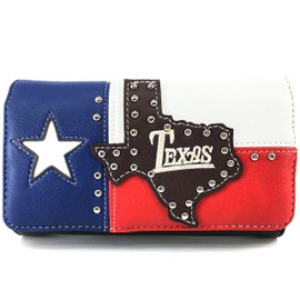 Justin West Texas Red White Blue Flag Patriotic Chain Shoulder Concealed Carry Handbag Purse Trifold Wallet (Purse with Wallet)