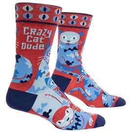 Blue Q Men's Funny Crew Socks (fits men's shoe size 7-12), Crazy Cat Dude,One Size,SW870