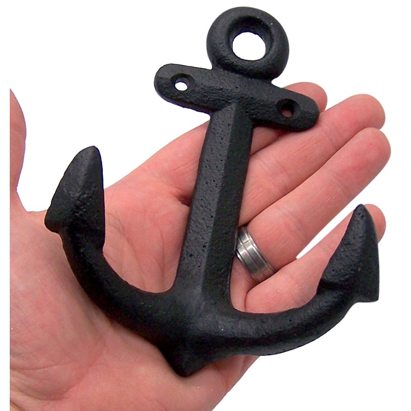 Wowser Nautical Cast Iron Ship Anchor Wall Hooks, 6 Inches,