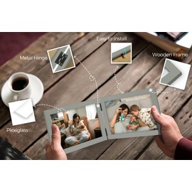 JD Concept Double 4x6 Horizontal Combo, Grey Wood Picture Frame, 3.5x5.5 Opening Foldable Landscape View Photo Frame on Table-top or Wall