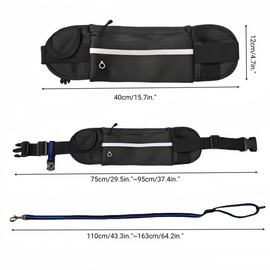 Vndnsy Hands Free Dog Lead 110-163 cm, Waist Dog Lead, with Reflective Stitching for Medium and Large Dogs for Walking or Running (Dark Black)