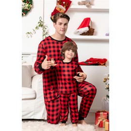 Umeyda Men's Long Sleeve Pajamas Sleepwear Family Christmas Pj Set Christmas Pajamas Set, Buffalo Plaid, L