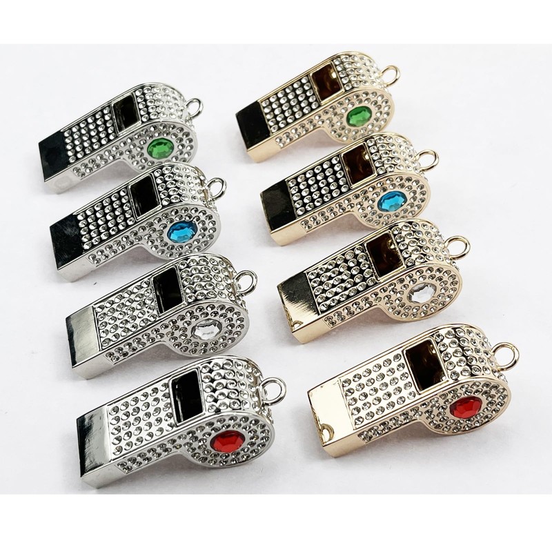 QUJIFETU Bling Whistle Metal Rhinestone Lanyard Whistle Loud Sound with