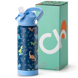 Choco Mocha Kids Water Bottle For School, Kids Insulated Dinosaurs Water Bottle Stainless Steel, Boys Water Bottle 18Oz, Blue