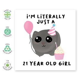 Central 23 21st Birthday Card for Girls - ‘Just A 21 Year Old Girl’ - Happy Twenty-first Birthday Card for Daughter, Niece, Friends - Gifts for Women Age Twenty One - Comes with Fun Stickers