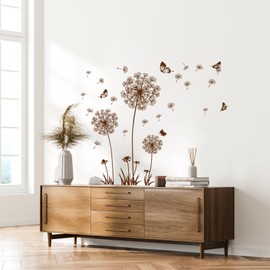 Tanlaby Dandelion Wall Sticker Flowers Wall Sticker Dandelion Butterflies Wall Sticker for Living Room Bedroom Offices Sofa Background Home Wall Decoration (Brown)
