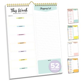Decorably Meal Planner Pad with Shopping List Minimalist - 52 Sheets Weekly Meal Planner and Grocery List, 7x10in Spring-Bound Meal Planner Magnetic, Weekly Menu Planner Pad, Meal Prep Planner