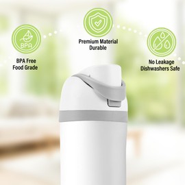 Replacement Lid for Owala Freesip, Compatible with Owala Cup 16oz 24oz 32oz 40oz, One Button Water Bottle Top Lid Replacement Accessory and Straws, Leakproof, BPA-Free (White)