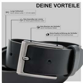 FRIEDRICH HOFFMANN Men's Black Leather Belt Made of 100% Genuine Leather Made in Germany 3.5 cm Wide for Business & Jeans, black