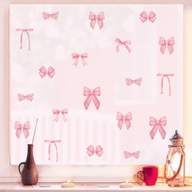 28PCS Pink Bow Wall Stickers Light Pink Bow Knot Wall Decals Watercolor Room Mural Stickers for Girls Party Home Nursery