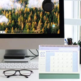2024-2025 Desk Calendar, Standing Flip Desktop Calendar from July 2024 to December 2025, 7.5 x 6.4, Stand up Desk Calendar with Twin- Wire Binding Green