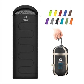 ECOOPRO Warm Weather Sleeping Bag - Portable, Waterproof, Compact Lightweight, Comfort with Compression Sack - Great for Outdoor Camping, Backpacking & Hiking-83 L x 30" W Fits Adults (B-Black)