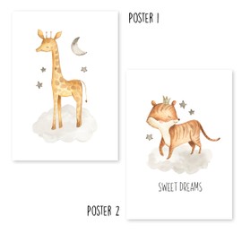 CALLUNA® Adorable Pictures & Posters for Nursery & Baby Room - Decorative A4 Art Prints - Cute Animal Portraits & Illustrations - Sturdy Material - No Frame - Animal Children