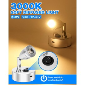 SUPAREE 12 Volt LED Lamps, Motorhome, Caravan Lamp, 12 Volt Caravan Lamp, 12 V with Switch with USB 3000 K, Warm White Interior Lighting, Adjustable for Camper, Van, Caravan, Boat, Yacht (Pack of 2)