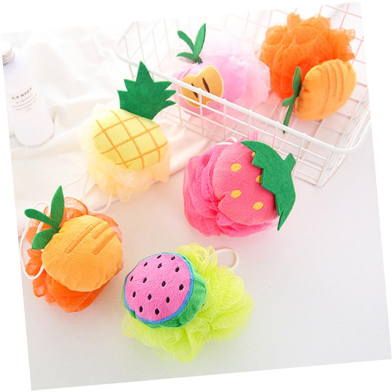 Minkissy 6pcs Fruit-Shaped Mesh Shower Balls Gentle Exfoliating Bath Sponge