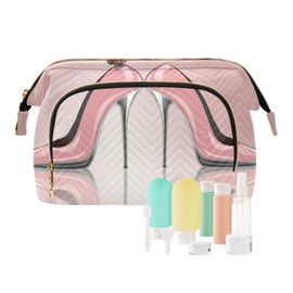 Kjovgcb Women Wave Quilt Cosmetic Bag, Zipper Toiletry Storage 10.2x5.9x6.7 in, Pouch Handbag Makeup Case Purse Holder Organizer Print Elegant Pink High Heel Shoes with Butterfly
